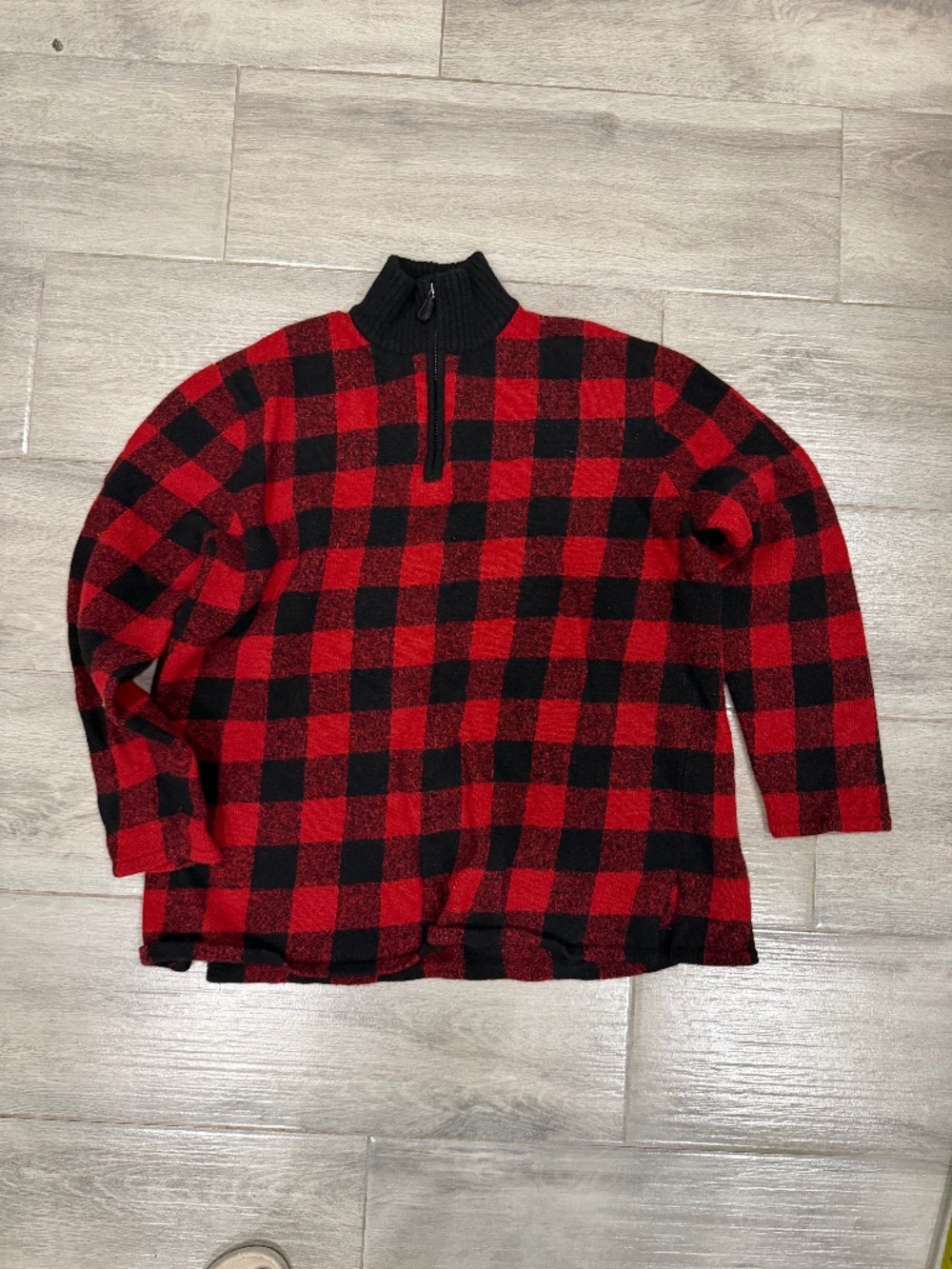 Vintage Lauren Ralph Lauren Buffalo Plaid 1/4 Zip Sweater Lambswool Red Black XL